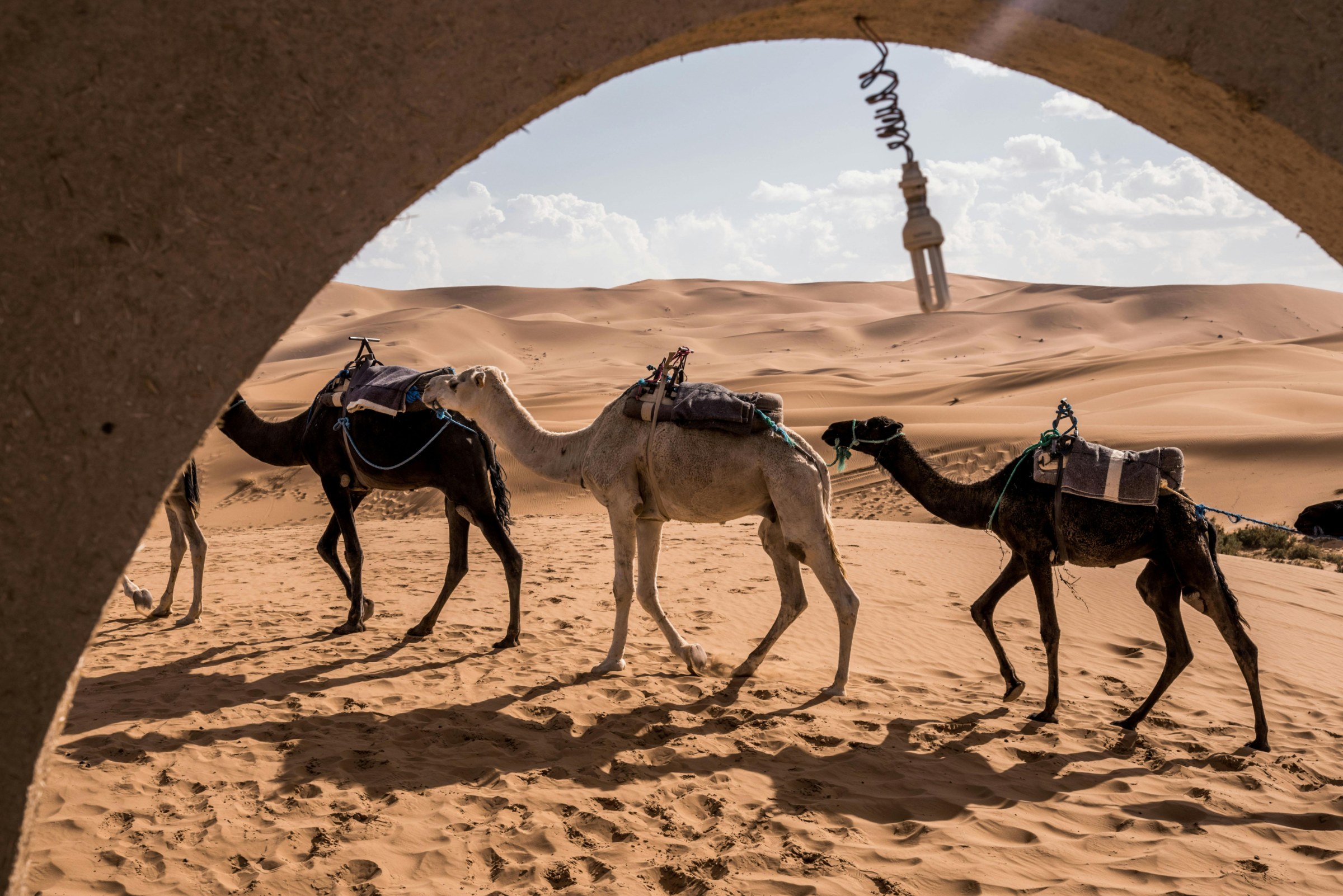 Merzouga Sahara experience with Erg Chebbi dunes, luxury desert camp, Gnaoua music, nomadic tea and private 4x4 exploration.